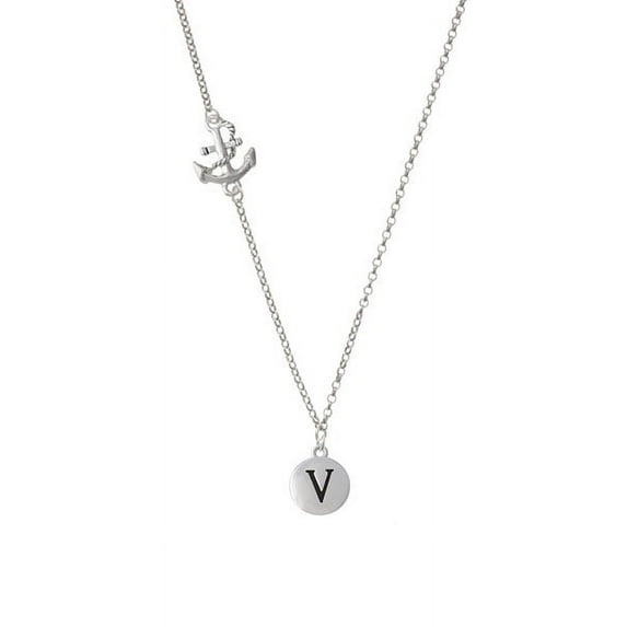 Capital Letter - V - Pebble Disc - Delicate Anchor Necklace
