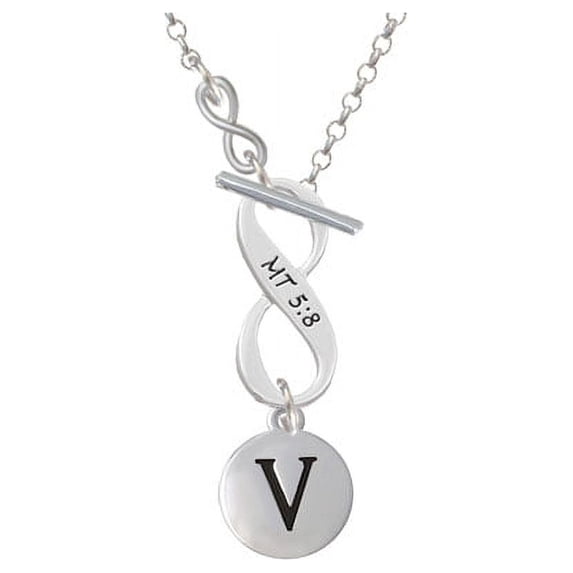 Capital Letter - V - Pebble Disc - To Infinity Matthew 5:8 Toggle Necklace