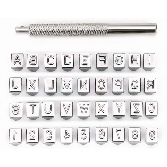XD2-Capital Letters and Numbers Stamp Set, 1/4” / 6mm Alphabet Stamp Tools Set Leather Craft Stamping Tools Leather Art Craft Tool (6mm - 36pcs)*2