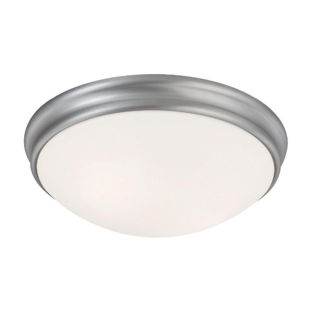 Matte Nickel 2-Light Flush Mount with White Glass Shade