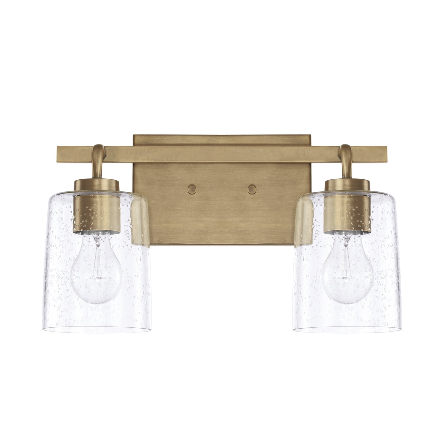 Aged Brass 2-Light Vanity Fixture with Clear Seeded Glass
