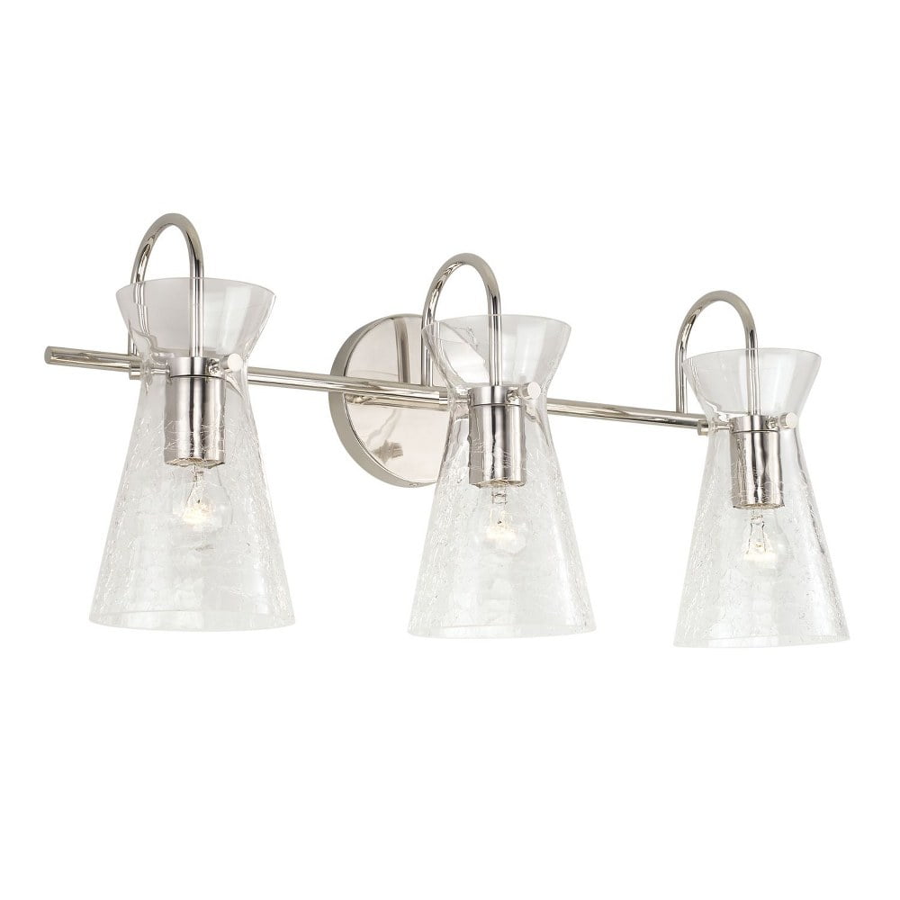 Polished Nickel 3-Light Vanity with Clear Crackle Glass Shades