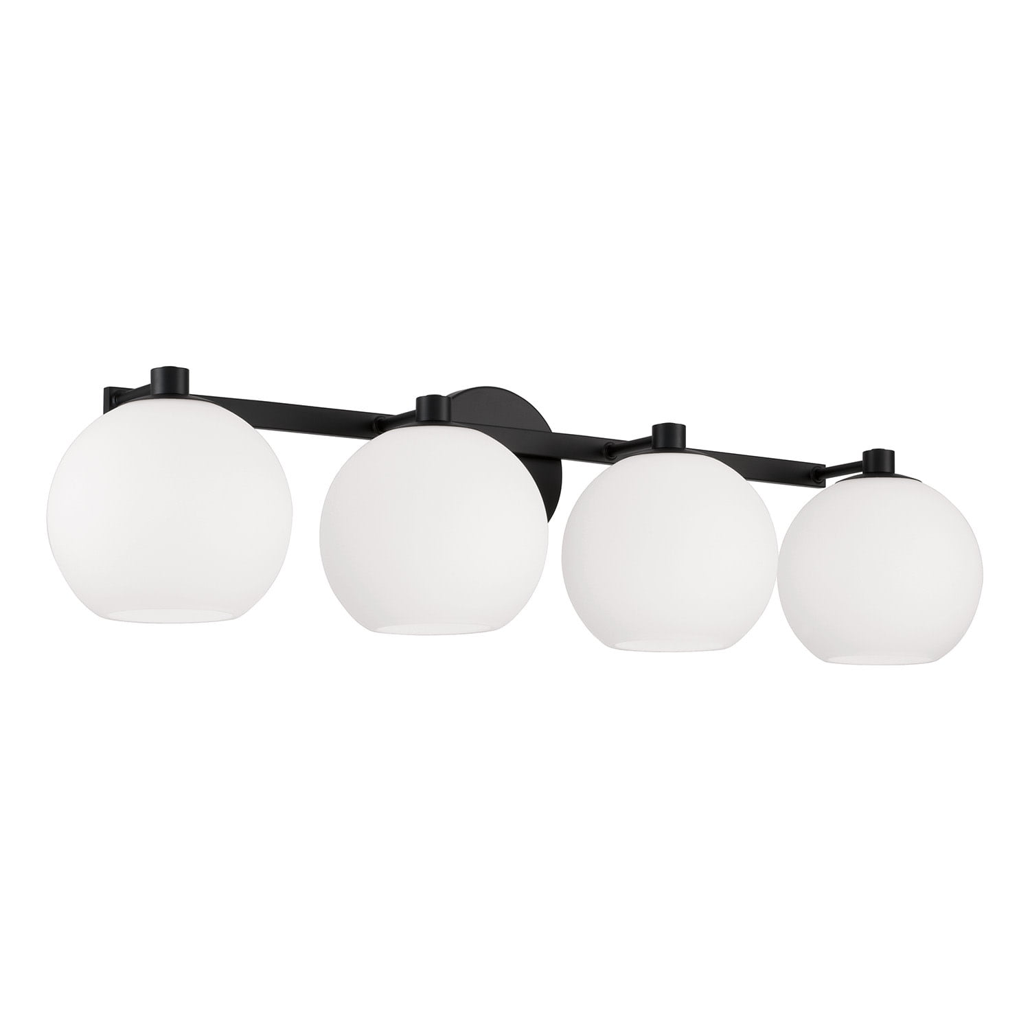 Matte Black 4-Light Vanity with Soft White Glass Globes