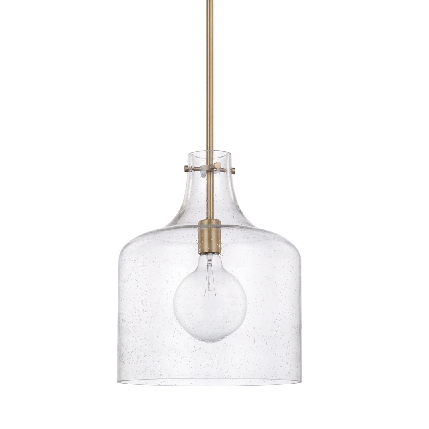 Aged Brass and Clear Seeded Glass Pendant Light