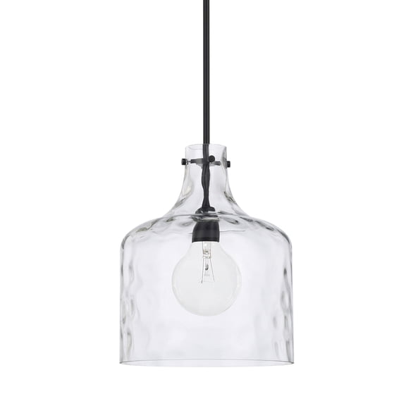 325717MB-HomePlace-One Light Pendant Matte Black Finish with Clear Water Glass