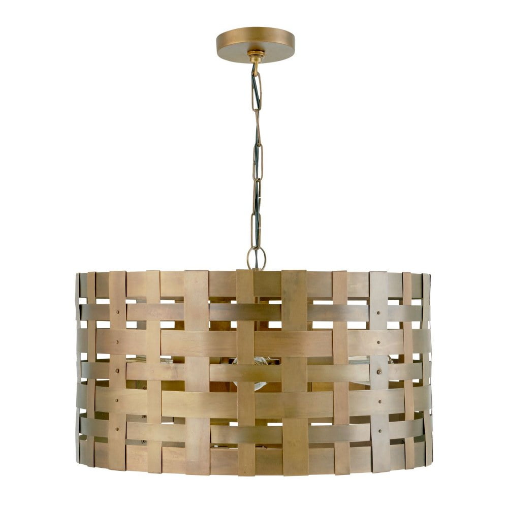 Patinaed Brass 4-Light Basketweave Drum Pendant