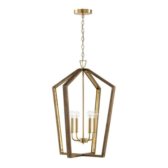 4 Light Pendant In Transitional Style-26.75 Inches Tall And 20 Inches Wide-Nordic Wood/Matte Brass Finish -Traditional Installation Capital
