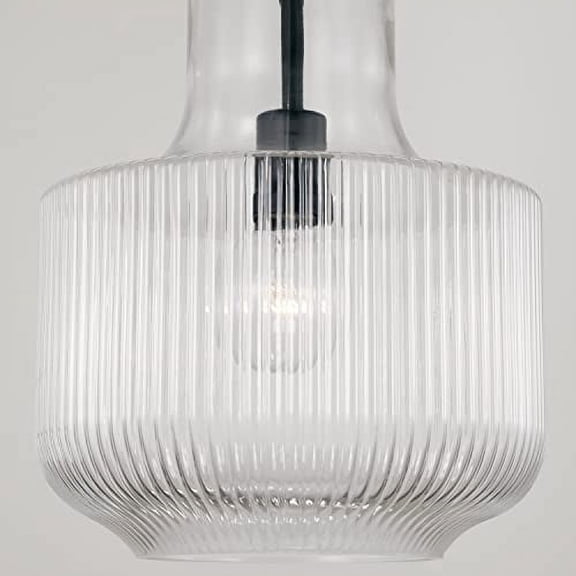 Capital Lighting 345111MB Nyla Transitional Clear Fluted Glass Vase Pendant Ceiling Light Fixture, 1-Light 100 Watt, 15" H x 11" W, Matte Black