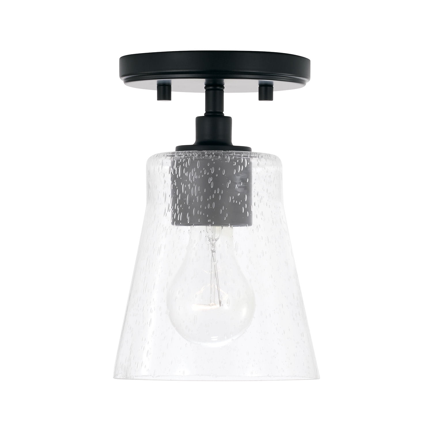 Matte Black Mini Pendant with Clear Seeded Glass Shade