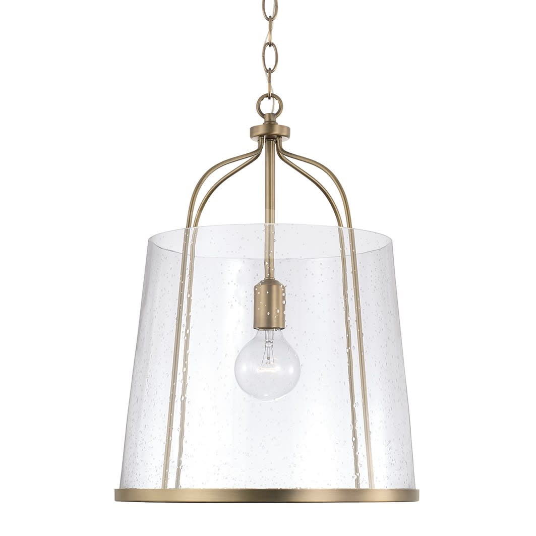 Madison Aged Brass and Clear Seeded Glass Pendant Light