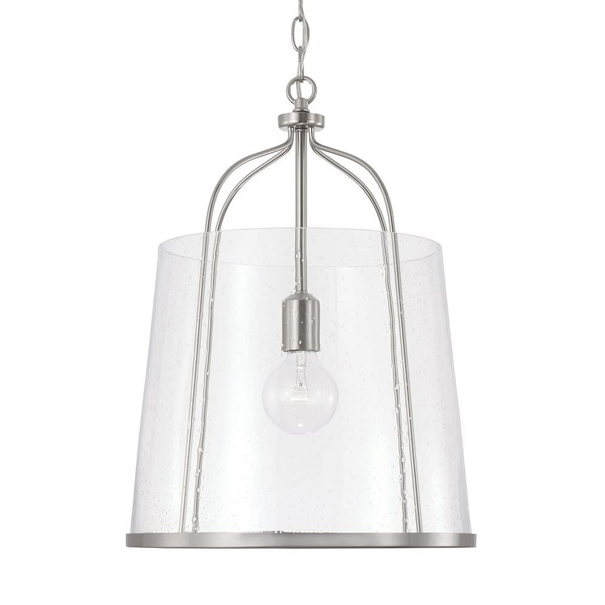Brushed Nickel 14" Pendant Light with Clear Seeded Glass Shade