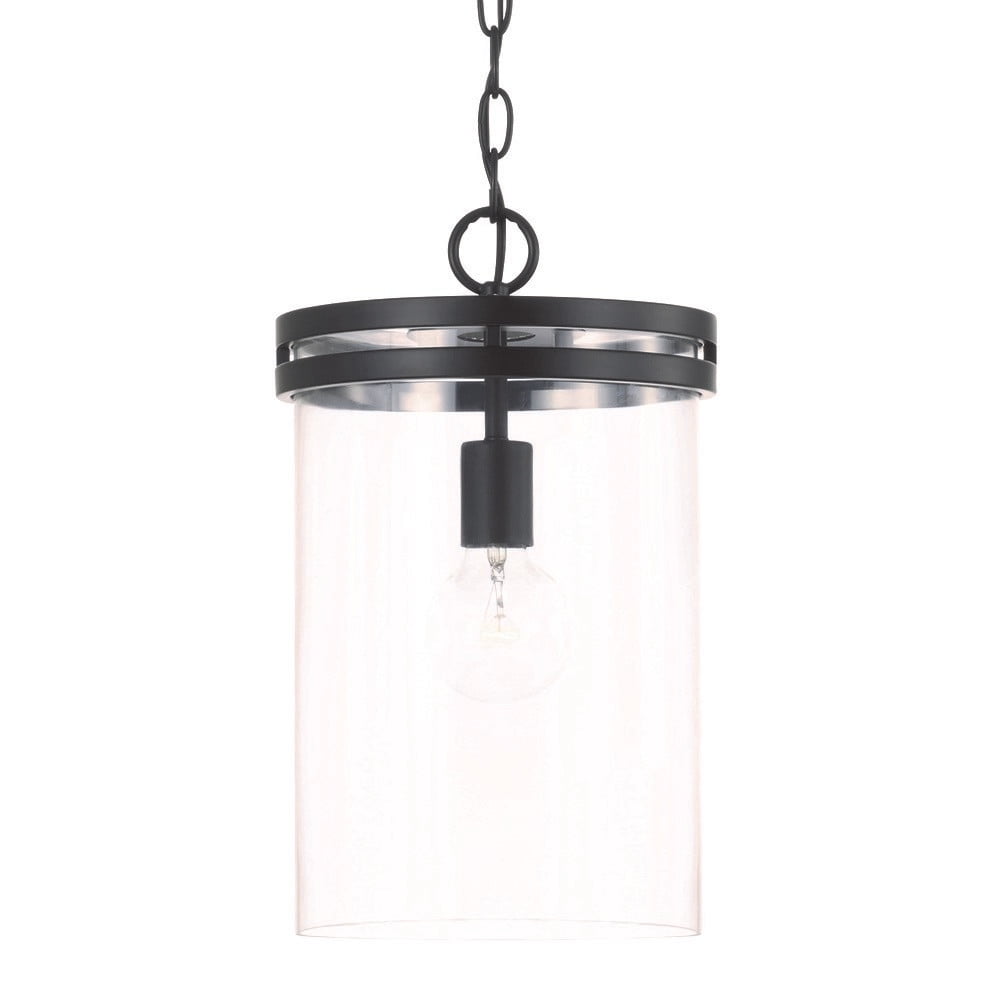 Fuller Matte Black and Clear Glass Single Pendant Light