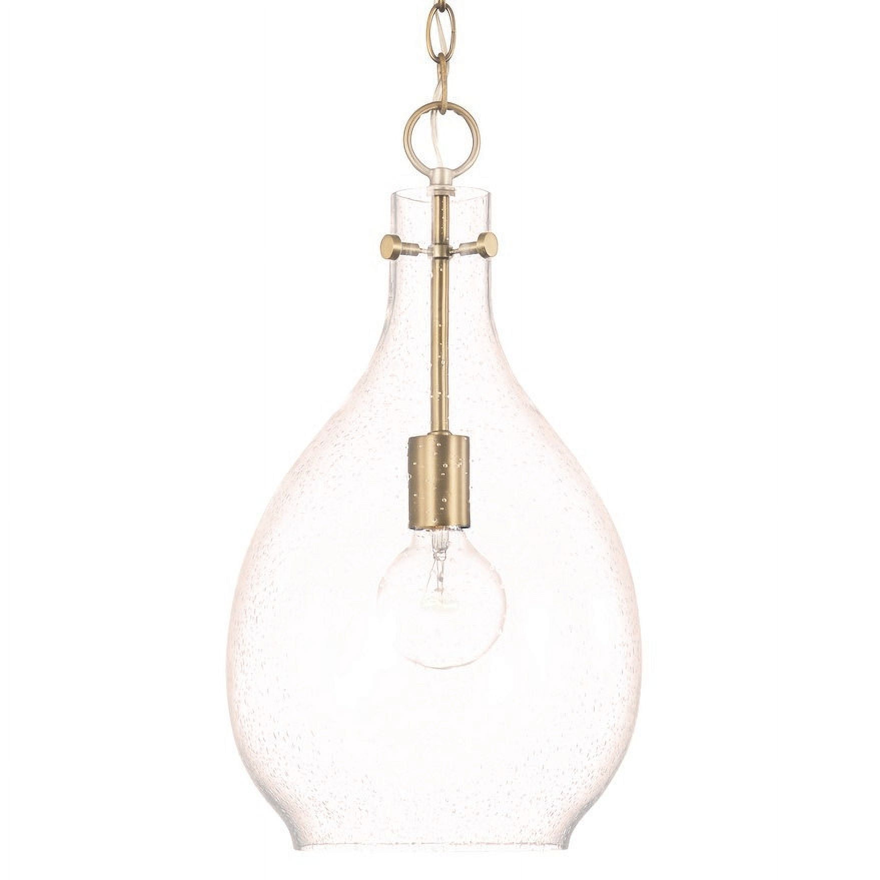 Aged Brass Teardrop Pendant Light with Seeded Glass Shade