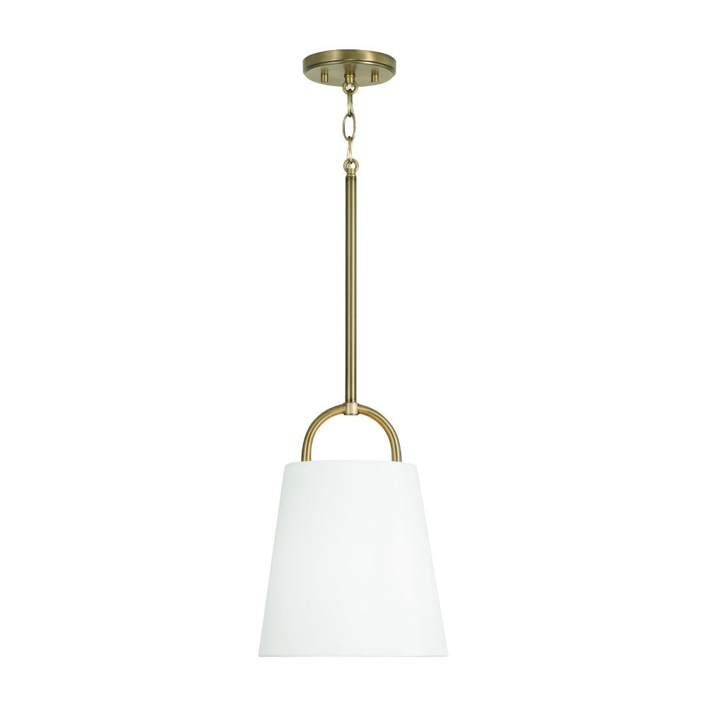 Aged Brass 1-Light Pendant with White Fabric Drum Shade