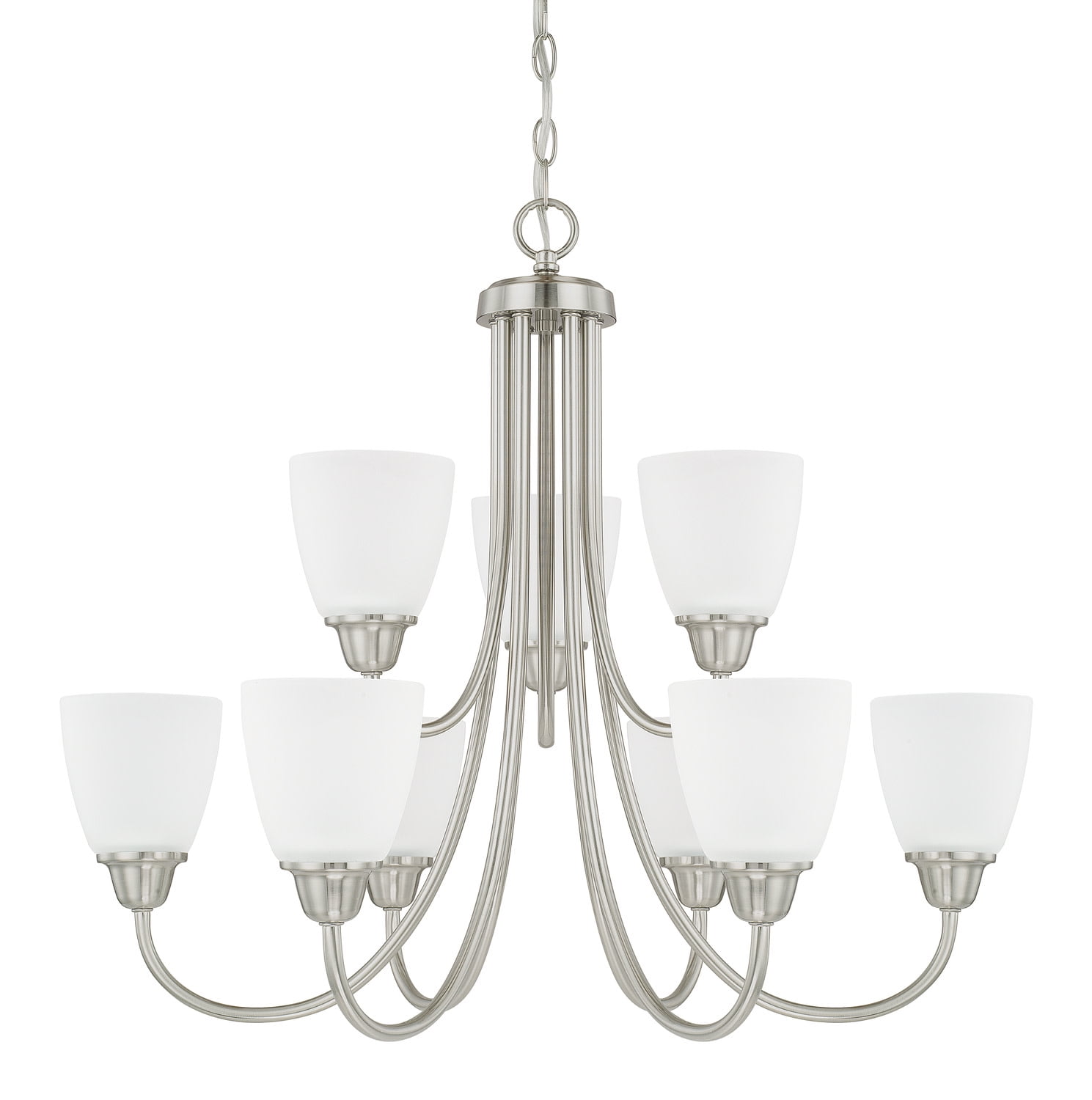 Brushed Nickel 9-Light Chandelier with Acid Washed Glass Shades