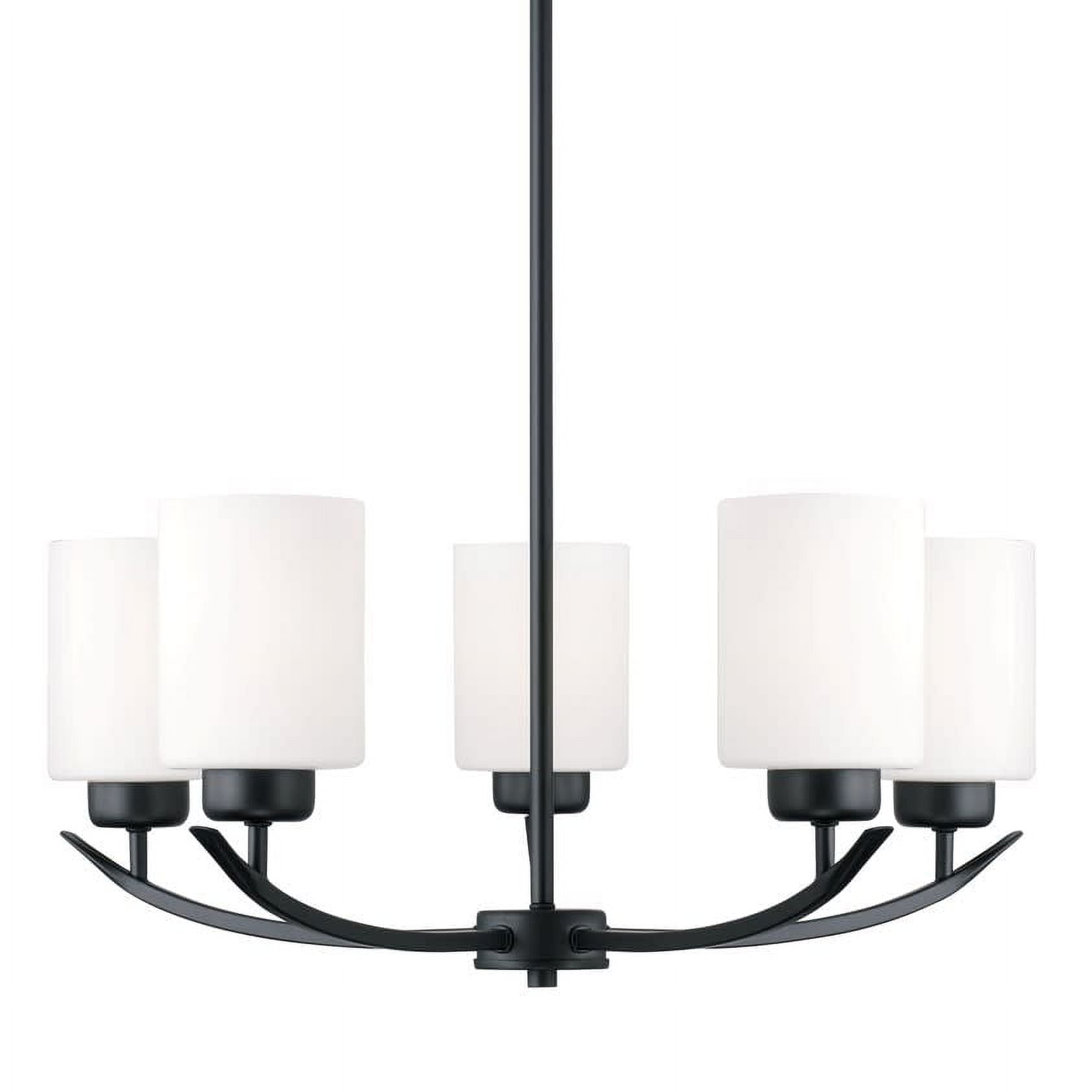 Matte Black 5-Light Chandelier with Soft White Glass Shades
