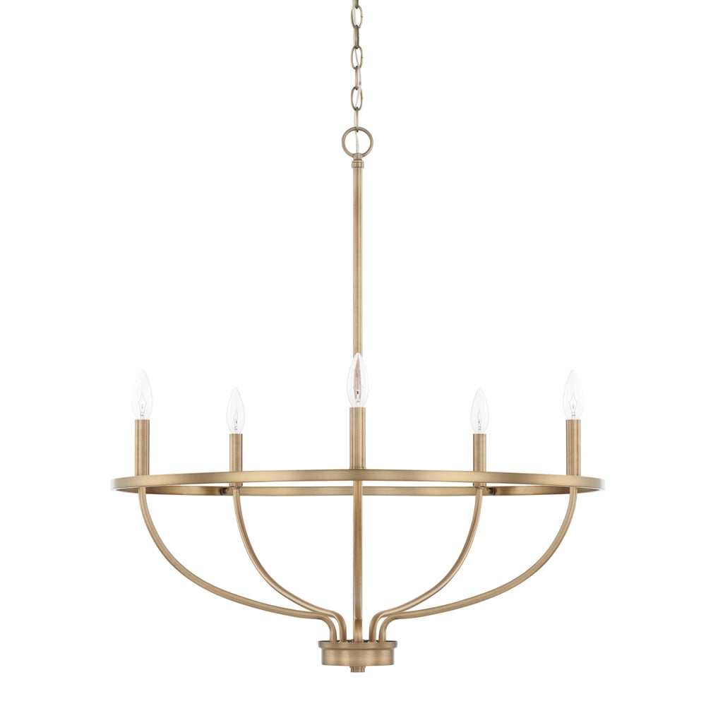 Aged Brass 5-Light Candle Chandelier with Adjustable Chain