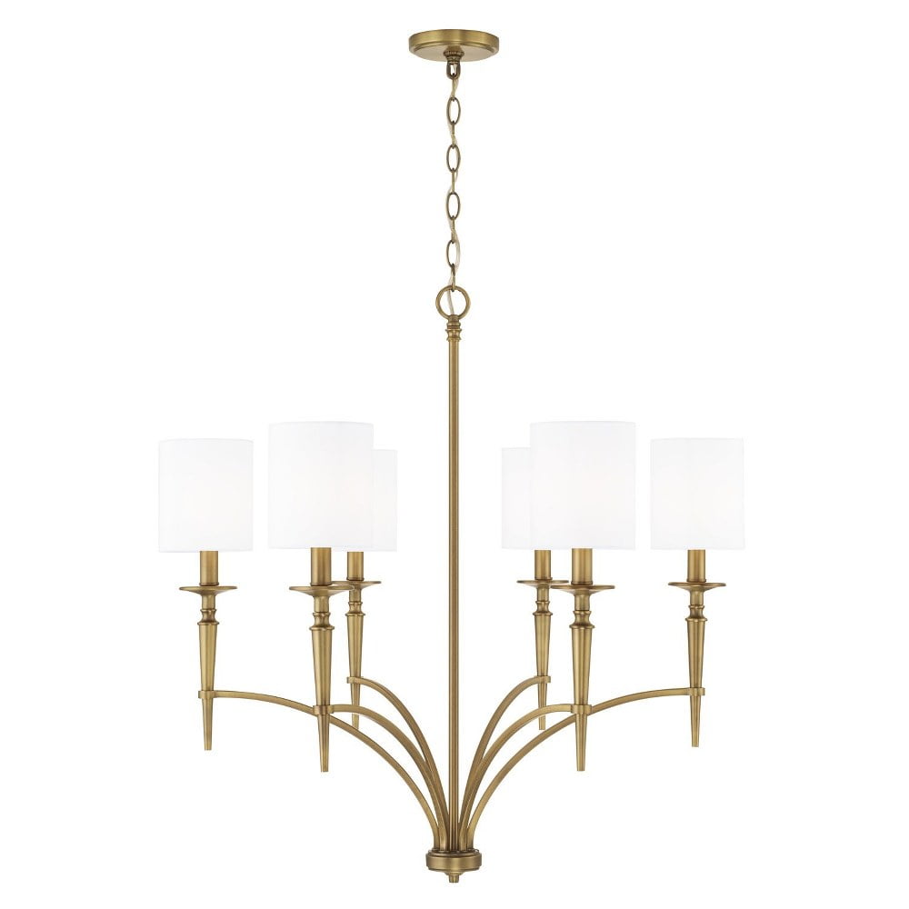 Abbie Aged Brass 6-Light Chandelier with White Fabric Shades