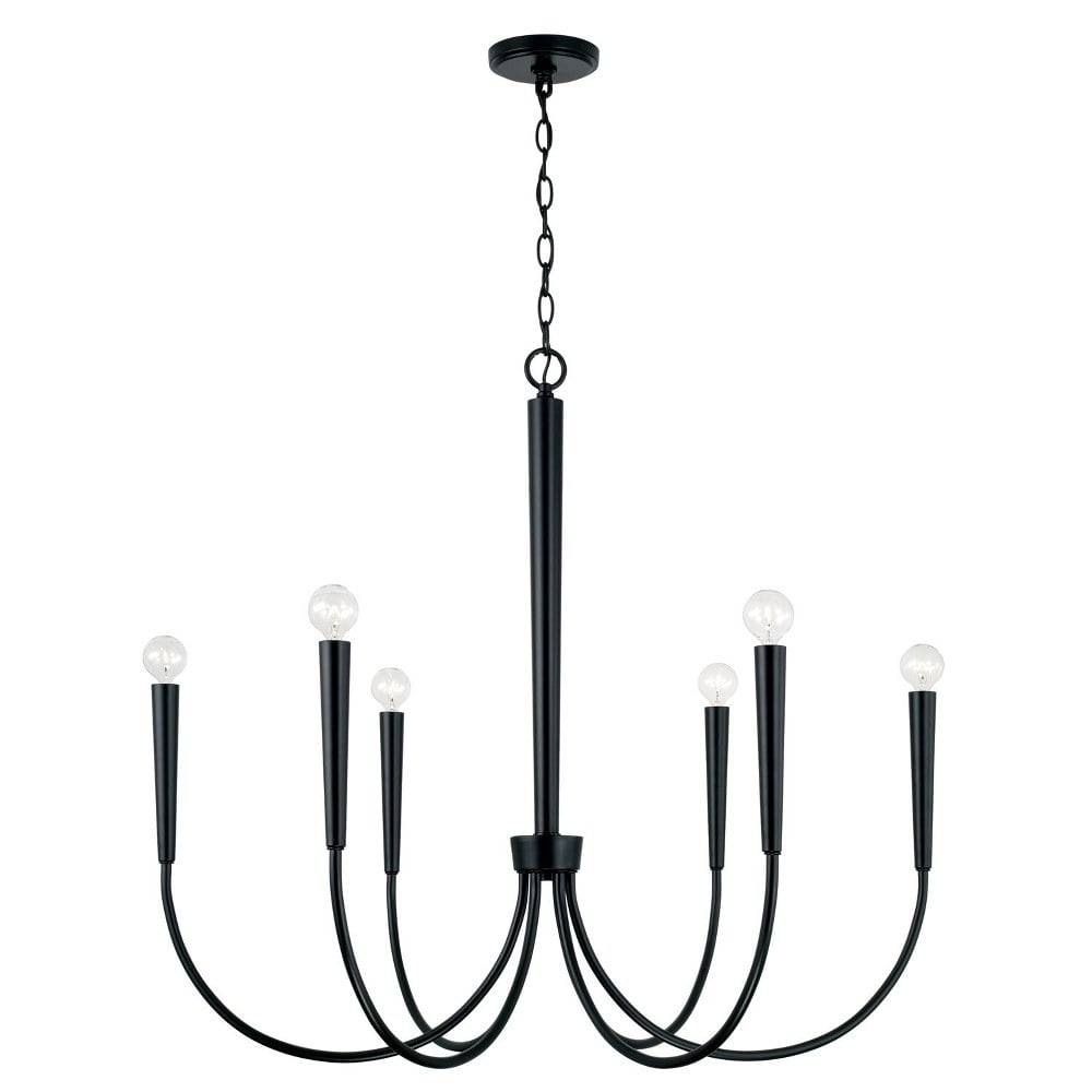 Elegant 6-Light Matte Black Taper Candle Chandelier