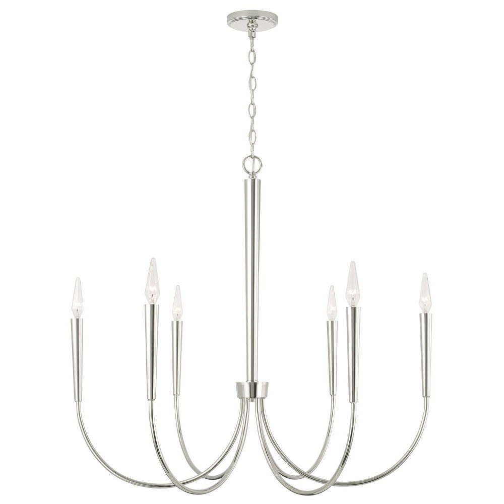 Elegant Polished Nickel 6-Light Taper Candle Chandelier