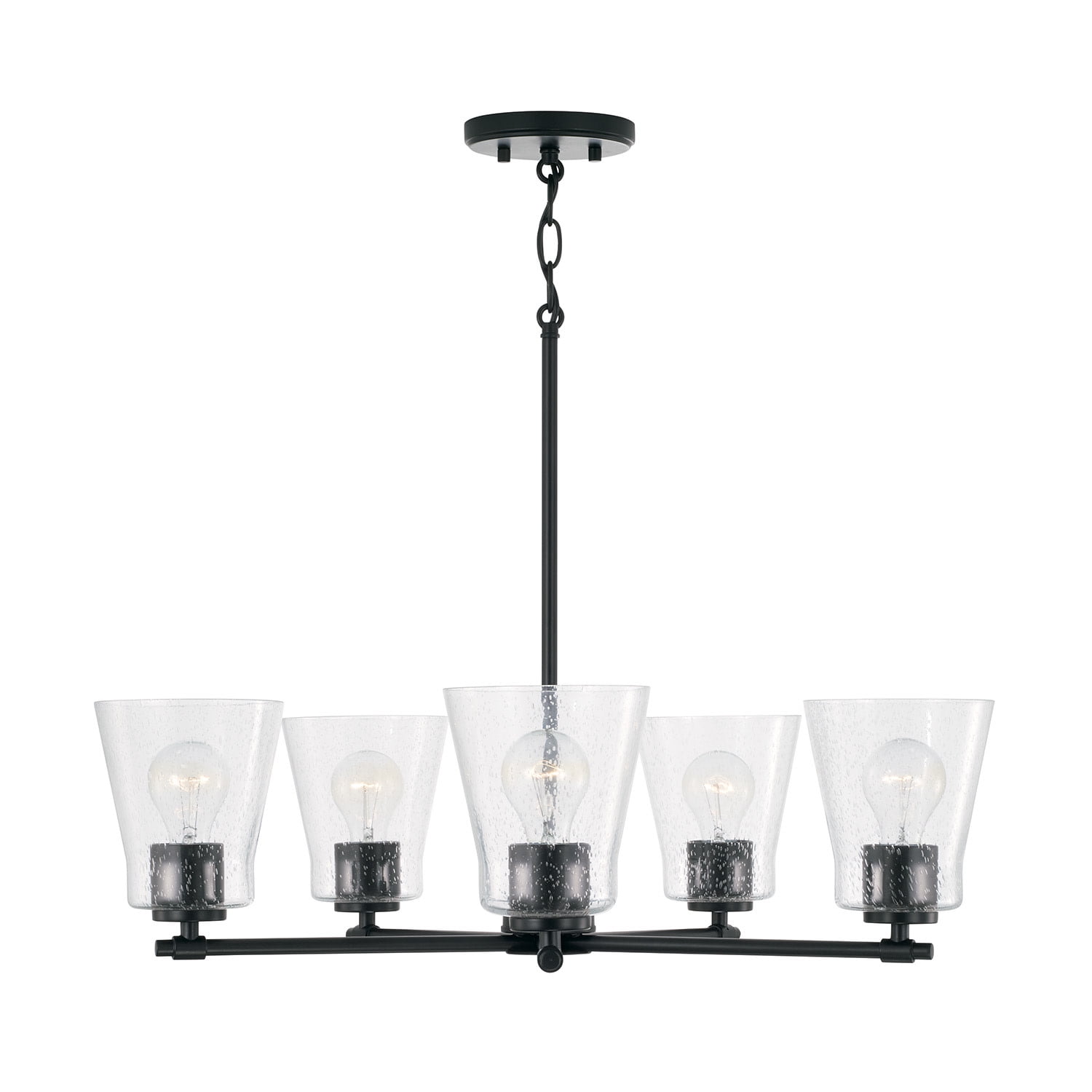 Matte Black 27" 5-Light Chandelier with Seeded Glass