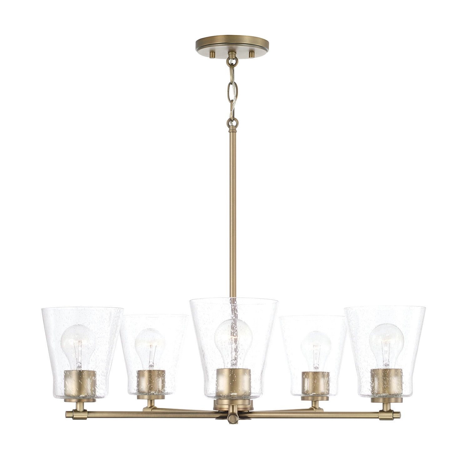 Elegant Tapered 5-Light Chandelier in Aged Brass with Seeded Glass