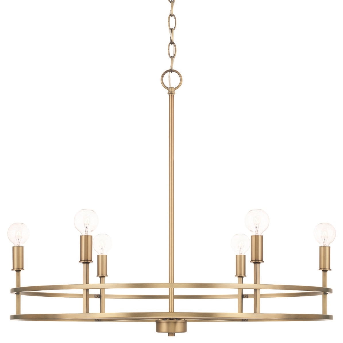 Fuller 6-Light Mid-Century Aged Brass Chandelier