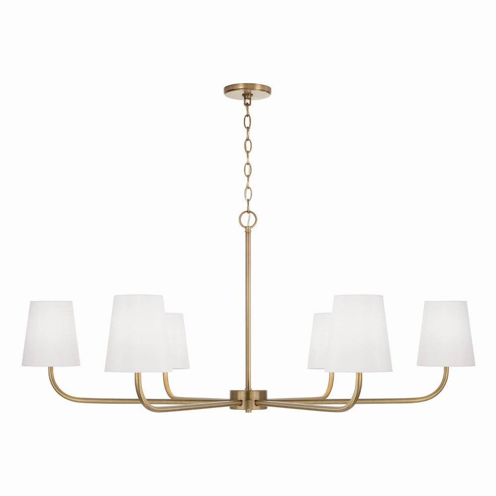Brody Aged Brass 6-Light Chandelier with White Fabric Shades