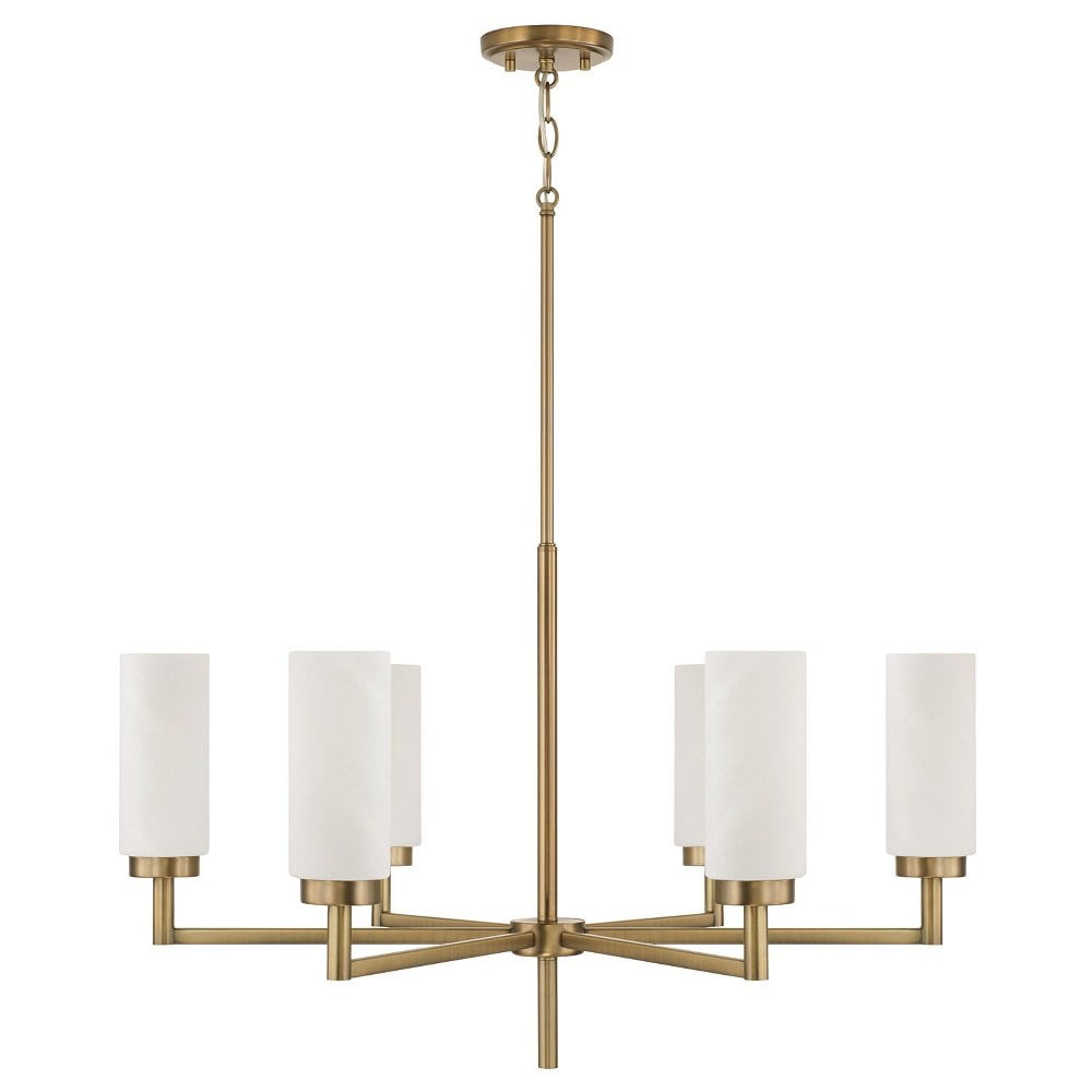 Alyssa Aged Brass 6-Light Chandelier with Faux Alabaster Glass