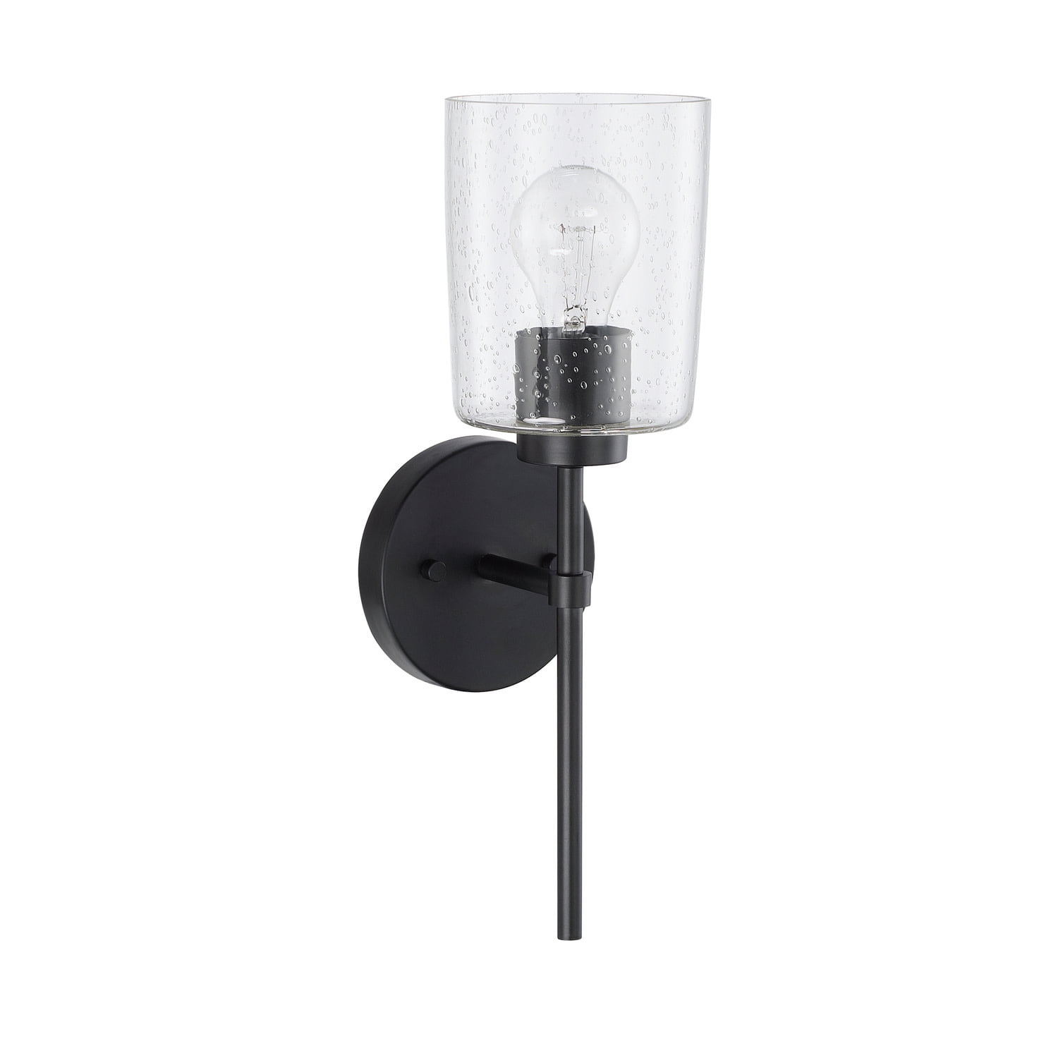 Greyson Matte Black Wall Sconce with Clear Seeded Glass Shade