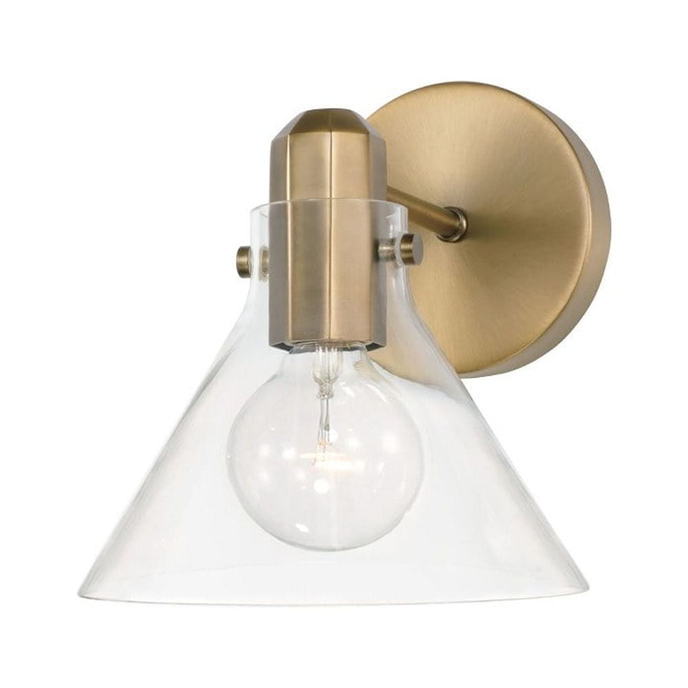 Aged Brass Single Light Dimmable Sconce with Clear Glass Shade