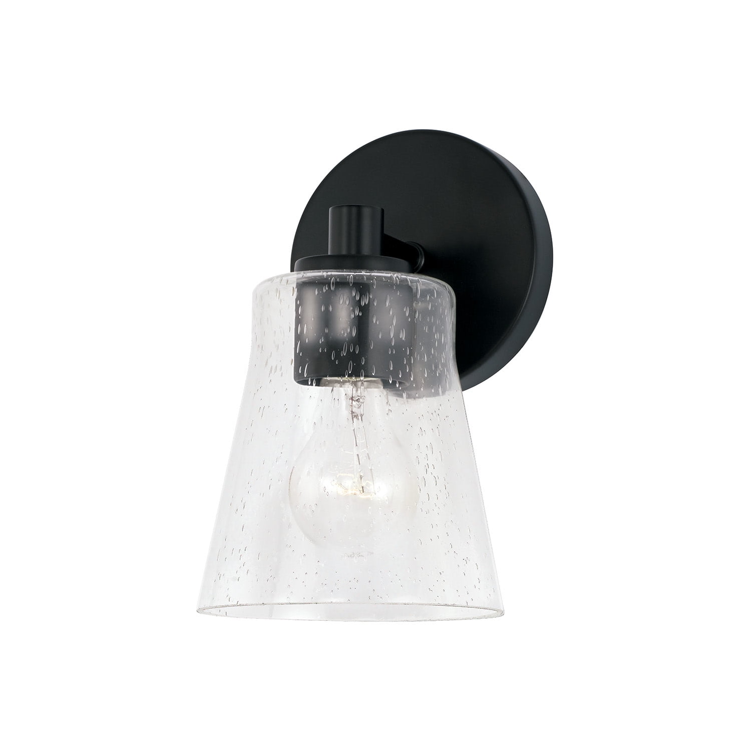 Matte Black Dimmable Wall Sconce with Clear Seeded Glass