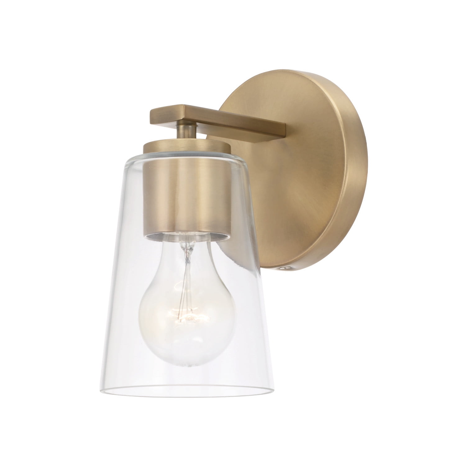 Aged Brass Dimmable Sconce with Clear Glass Shade