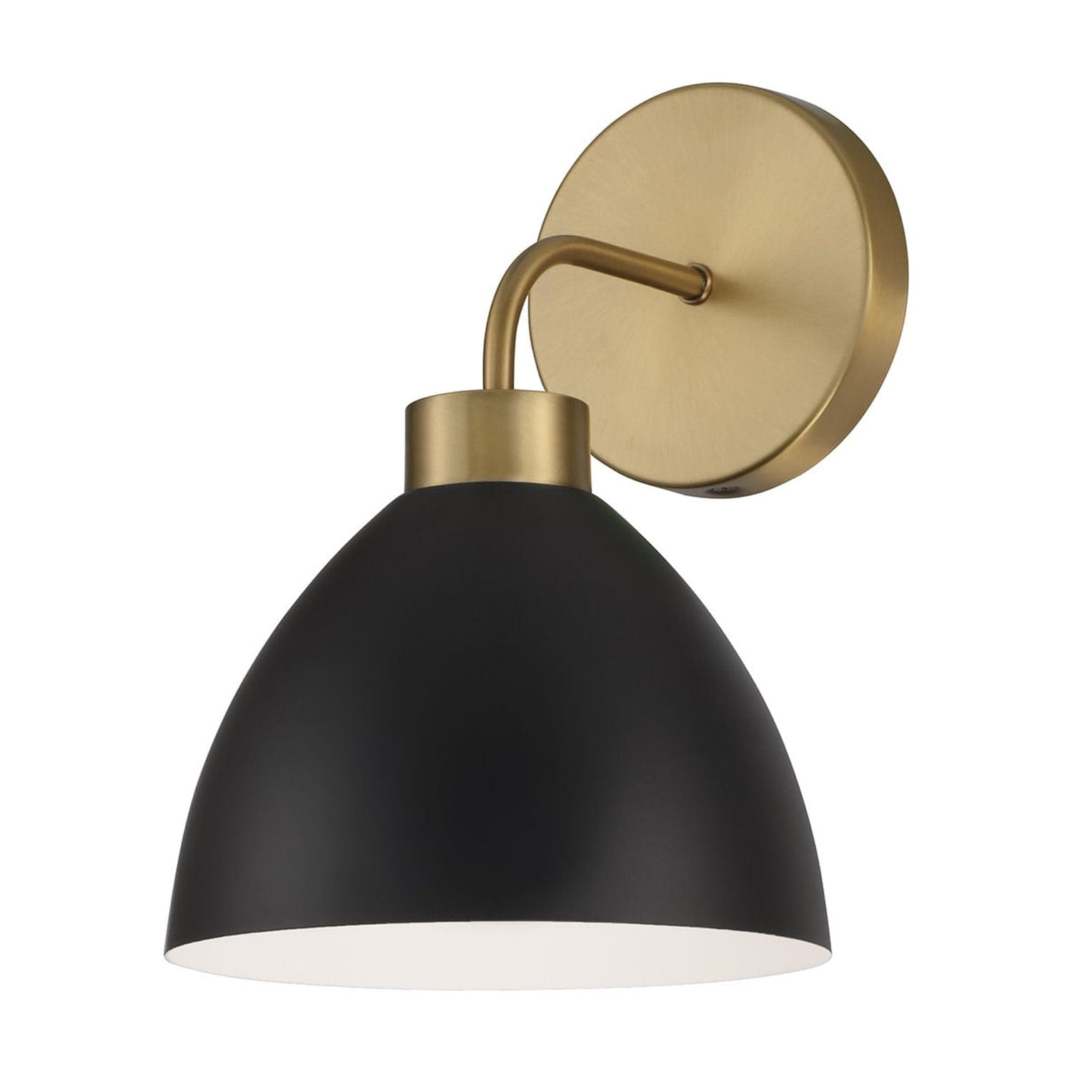 Ross Aged Brass and Black Metal Sconce with White Interior