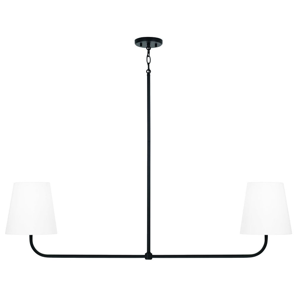 Brody Minimalist Matte Black Linear Pendant Chandelier with White Fabric Shades