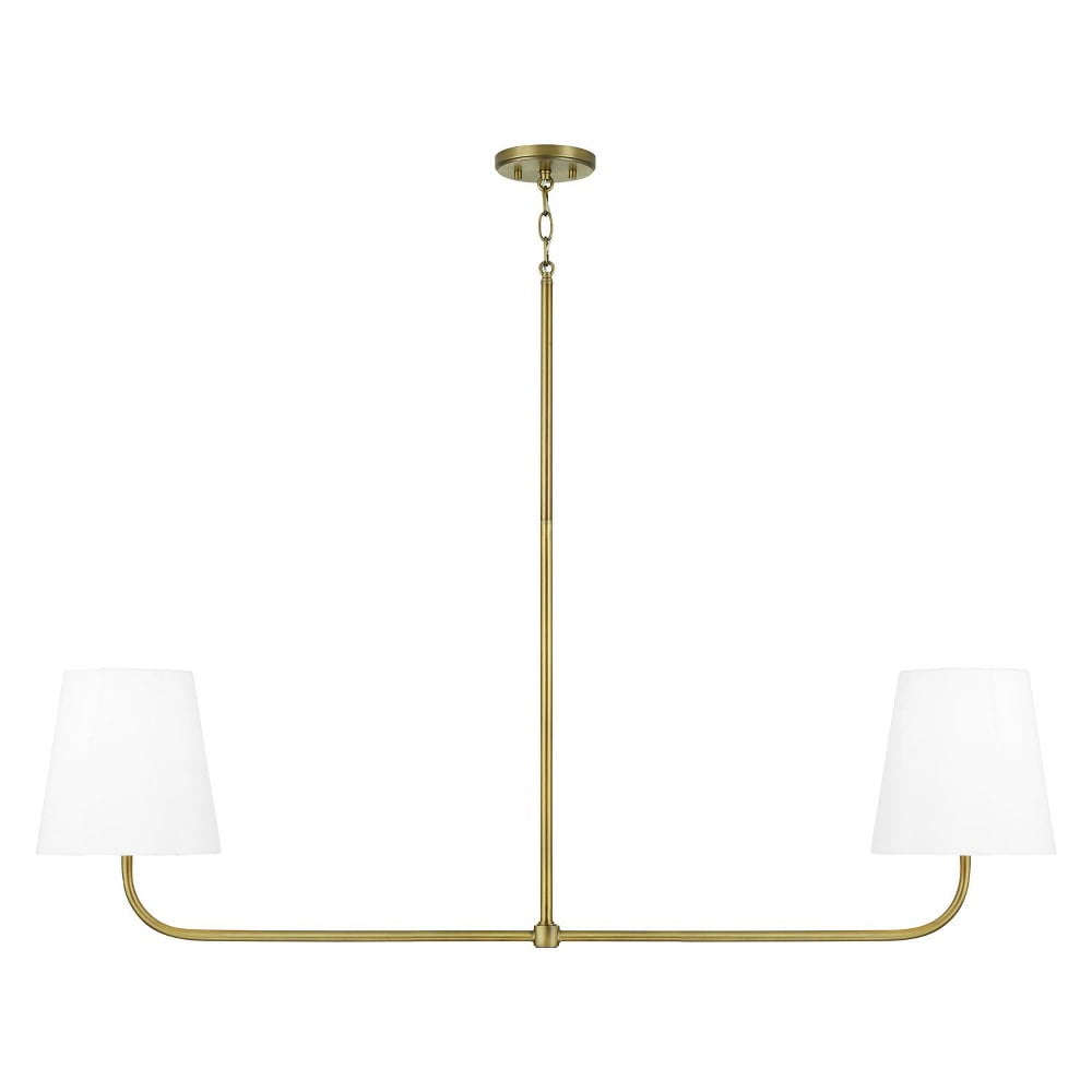 Aged Brass 2-Light Island Pendant with White Fabric Shades