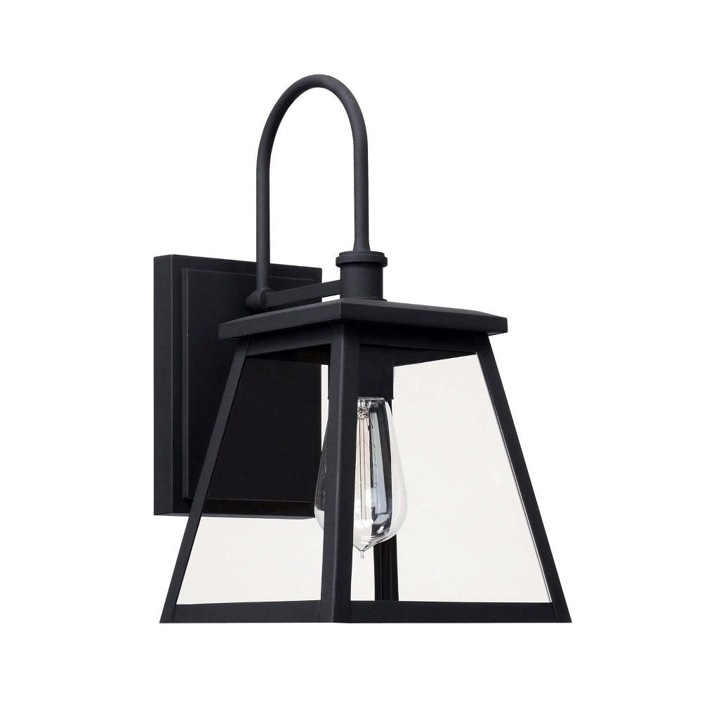 Belmore Modern Industrial Black Outdoor Wall Lantern with Clear Glass