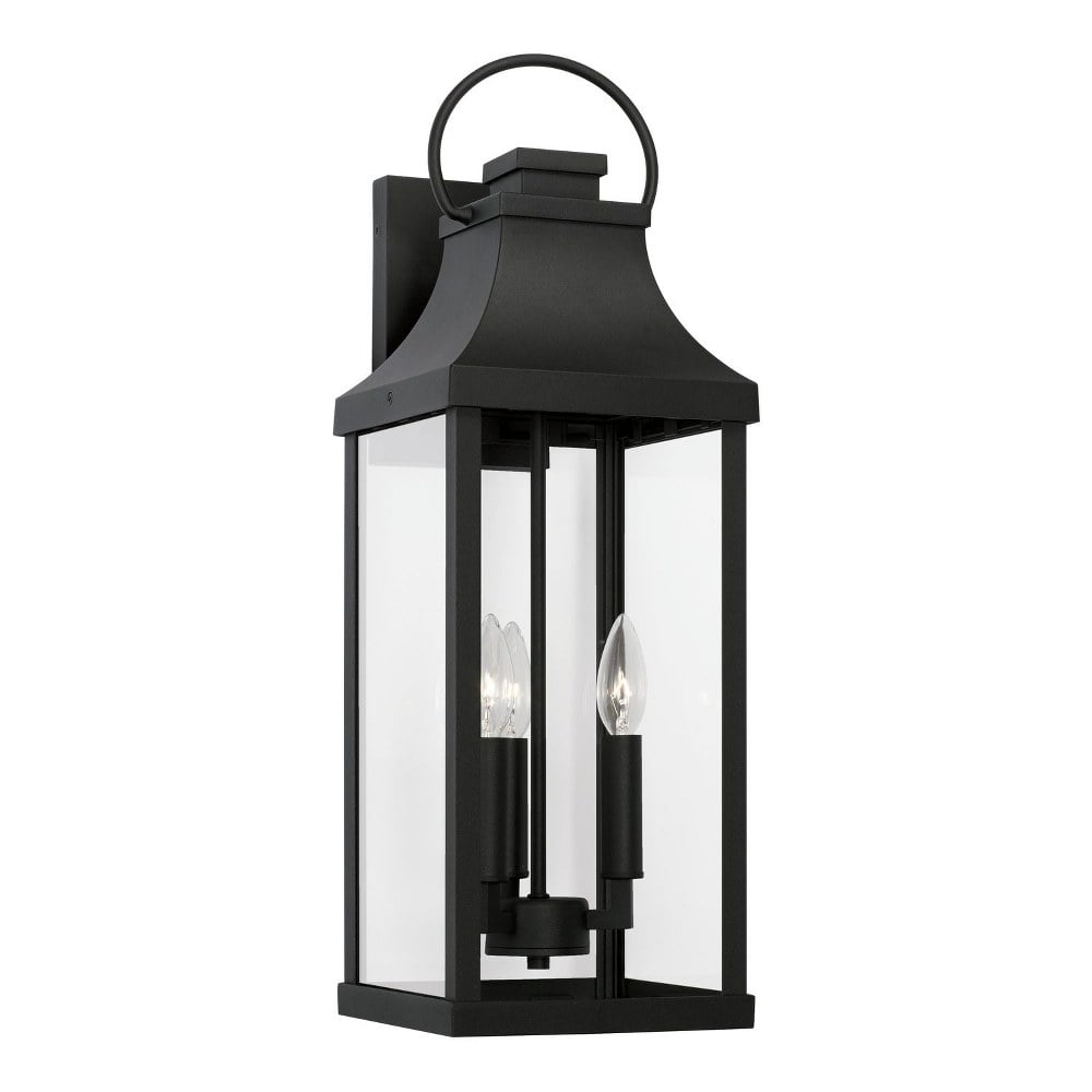Bradford Dimmable 3-Light Outdoor Wall Lantern in Black with Clear Glass