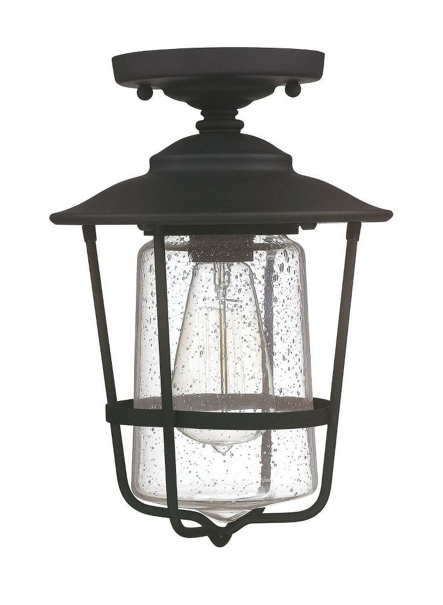 Black Clear Glass Outdoor Semi-Flush Lantern Ceiling Light