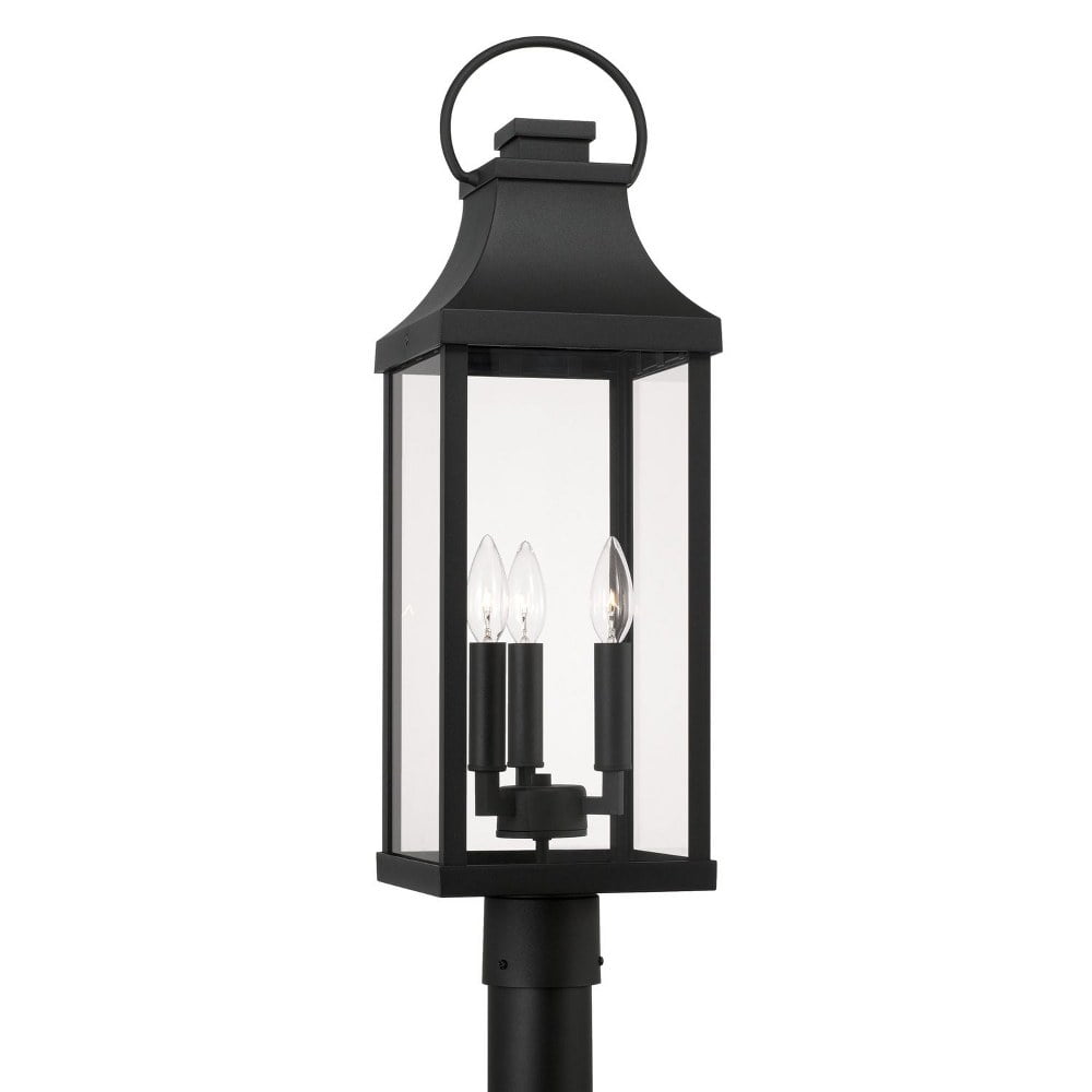 Black 3-Light Outdoor Post Lantern with Clear Glass