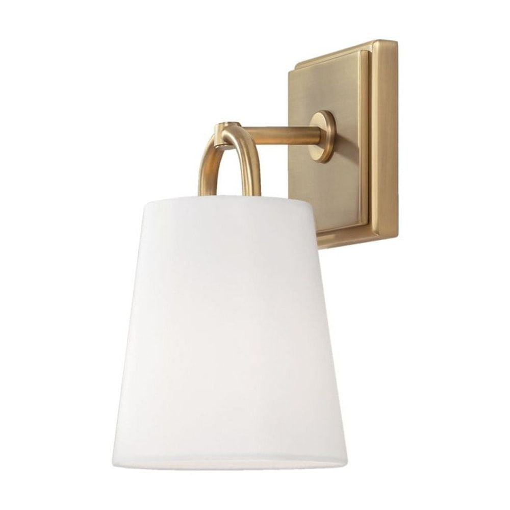 Aged Brass Wall Sconce with White Fabric Shade
