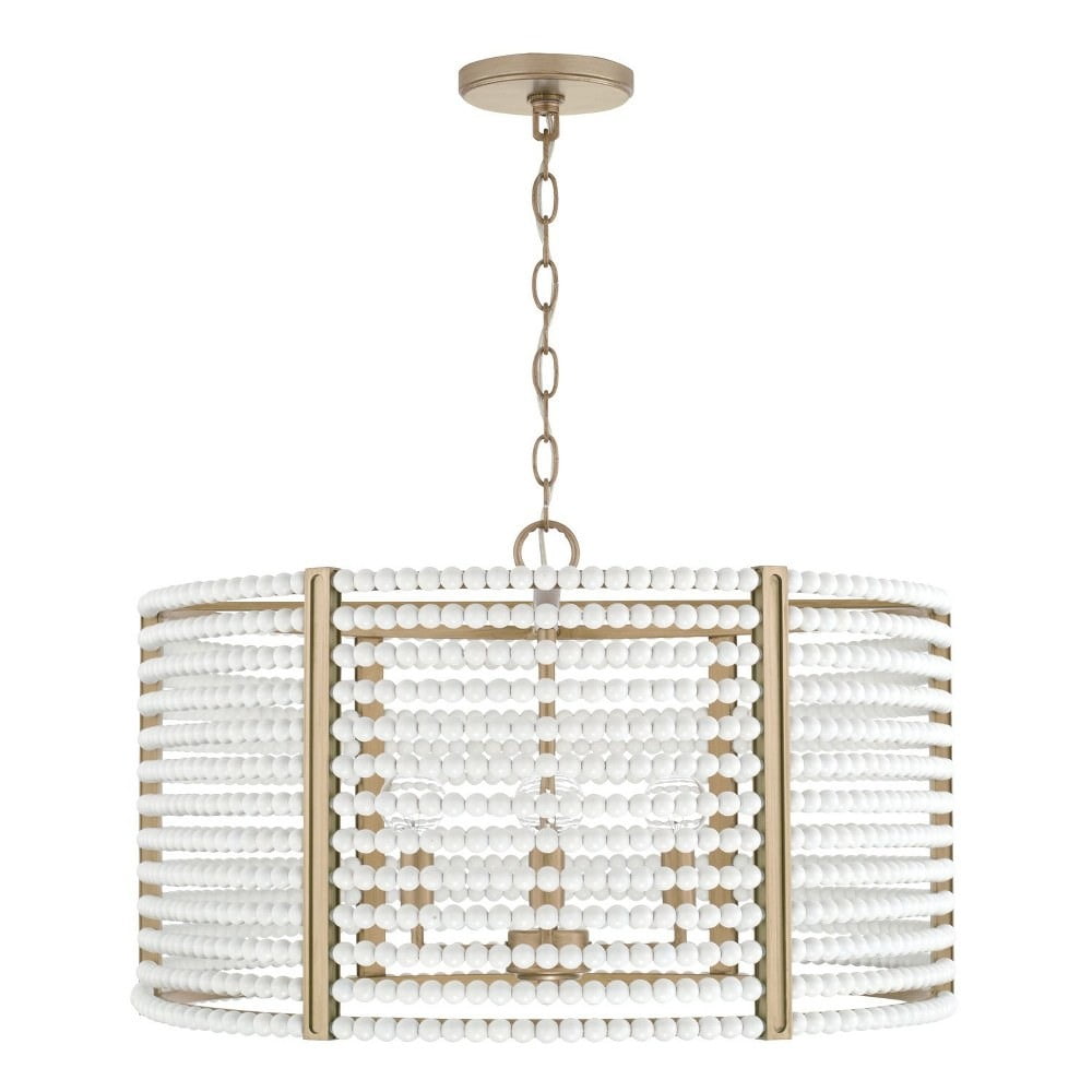 Brynn 4-Light Aged Brass Drum Pendant with White Beads
