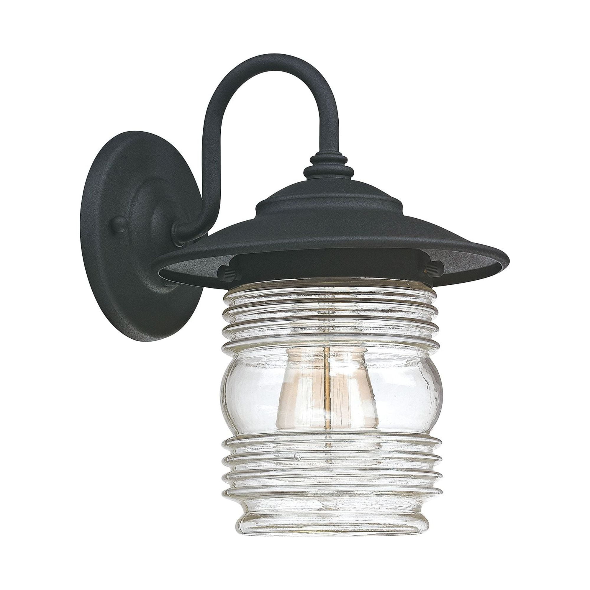 Black Metal Outdoor Wall Light with Clear Ribbed Glass