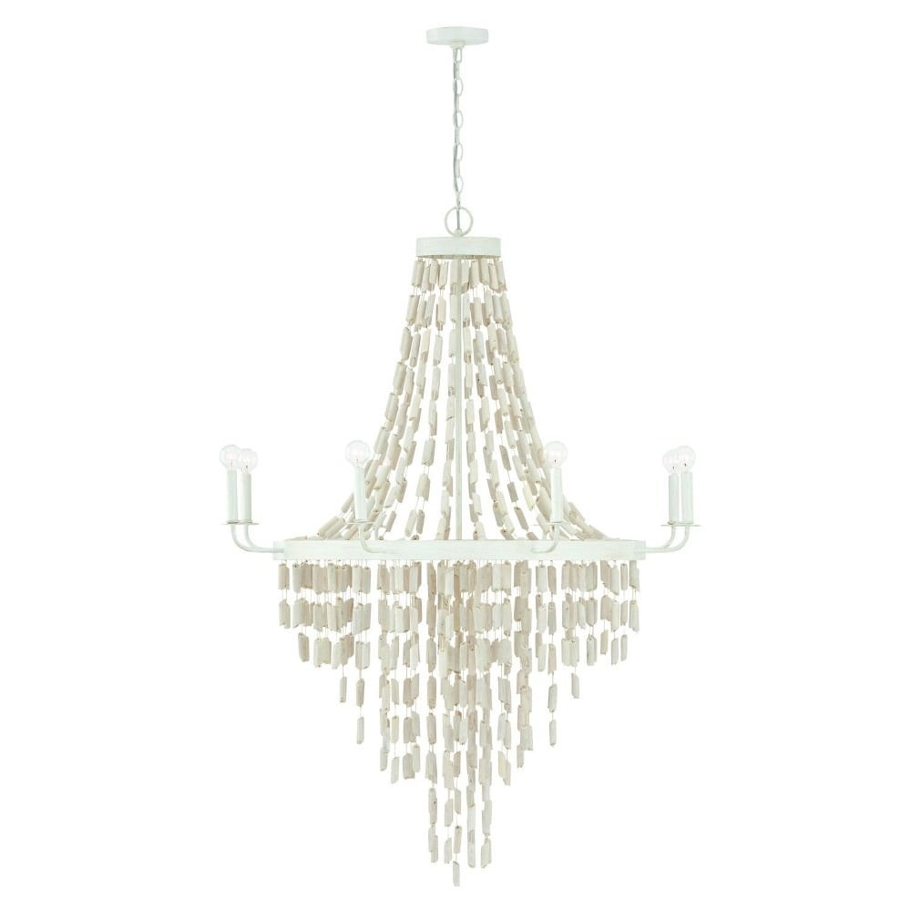 Organic White Beaded 8-Light Eucalyptus Chandelier