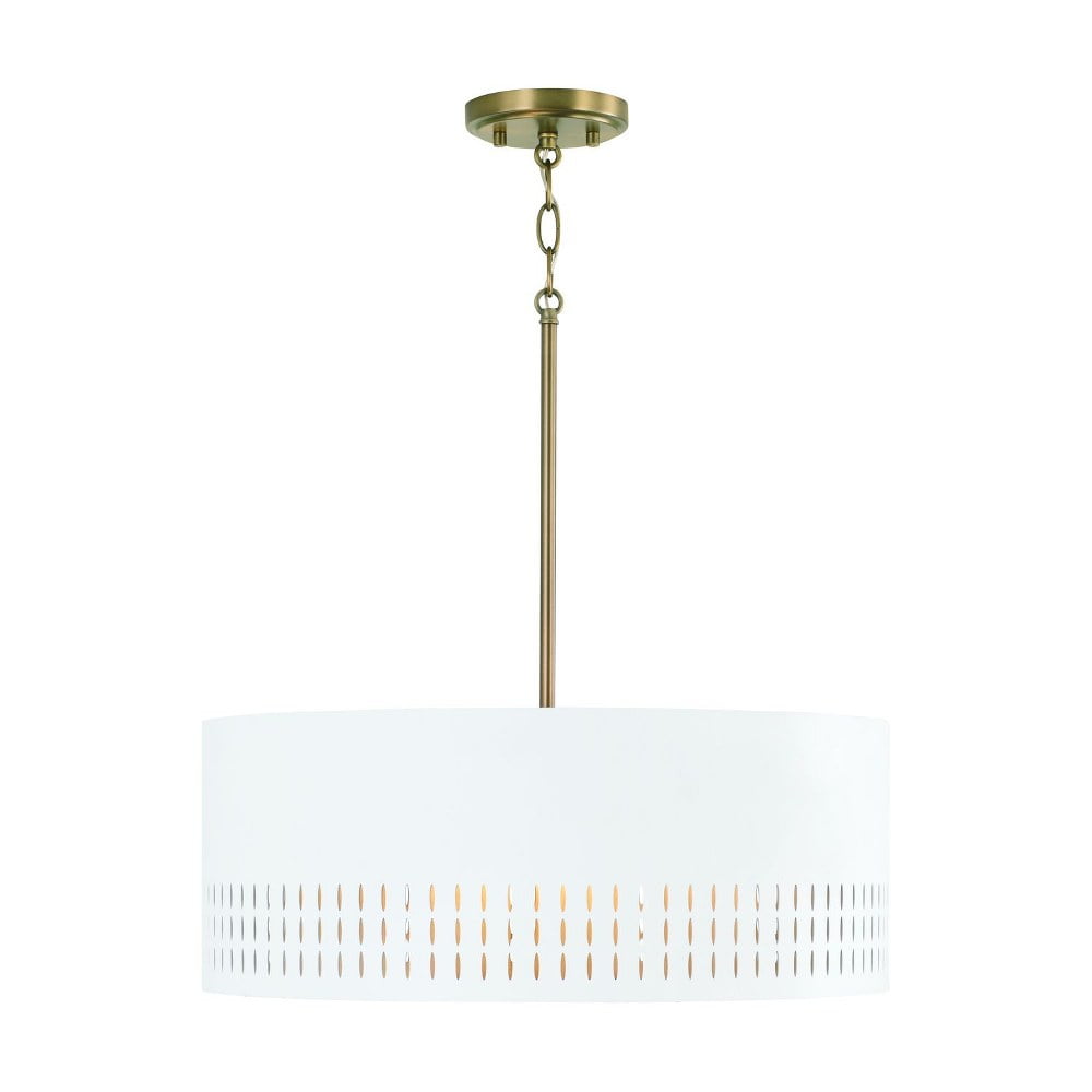 Dash 3-Light Incandescent Pendant with Aged Brass & White Metal Shade