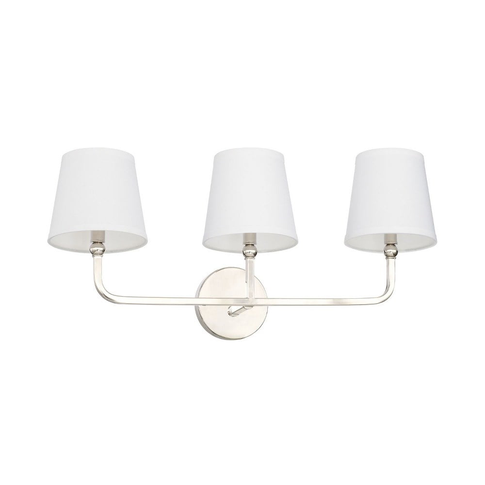 Polished Nickel 3-Light Vanity with White Fabric Shades