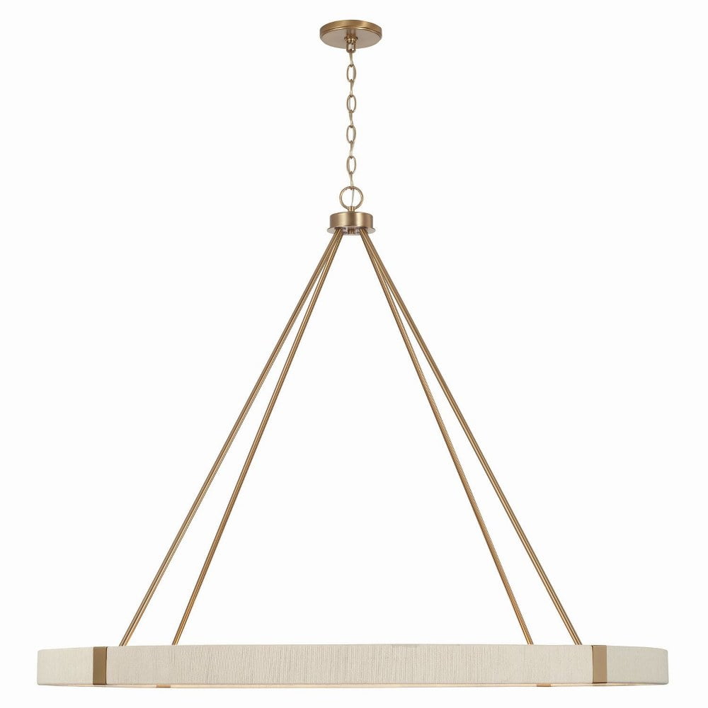Matte Brass 12-Light Chandelier with Hand-Wrapped Rope Shade