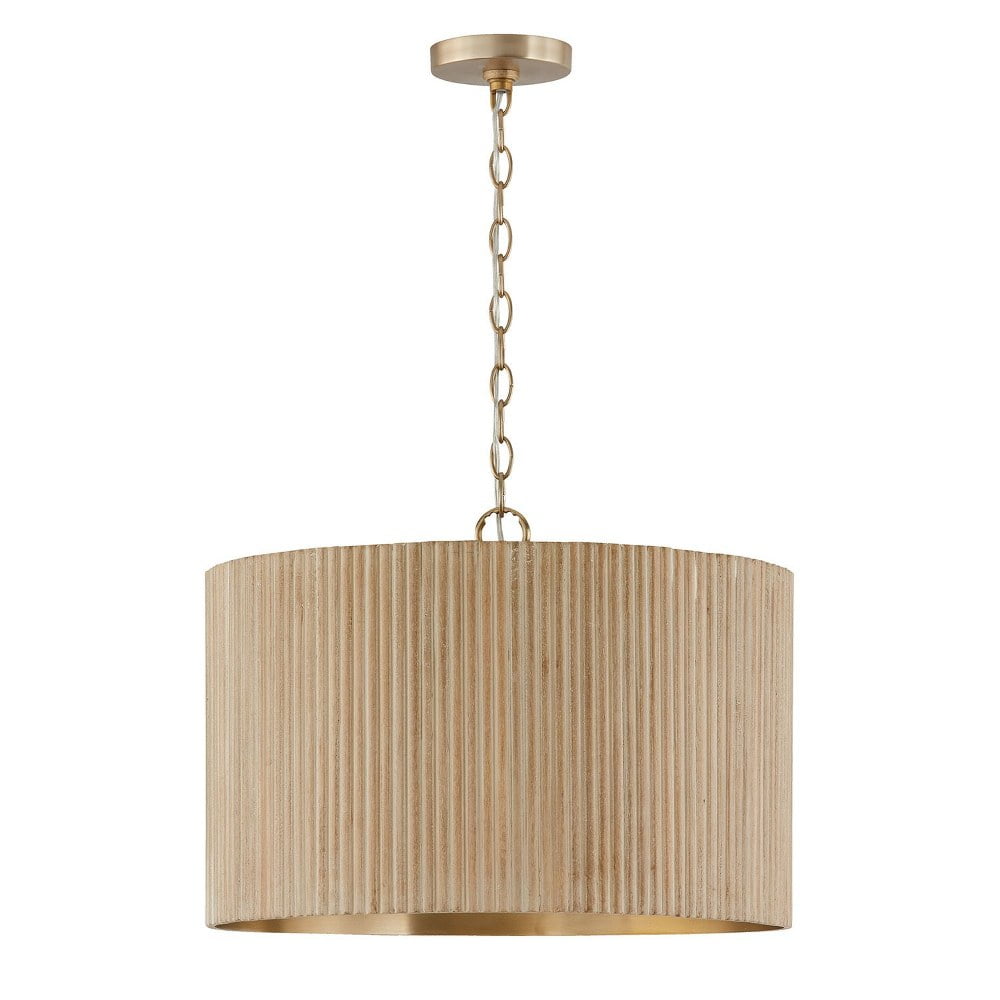 Donovan White Wash and Matte Brass Drum Pendant Light