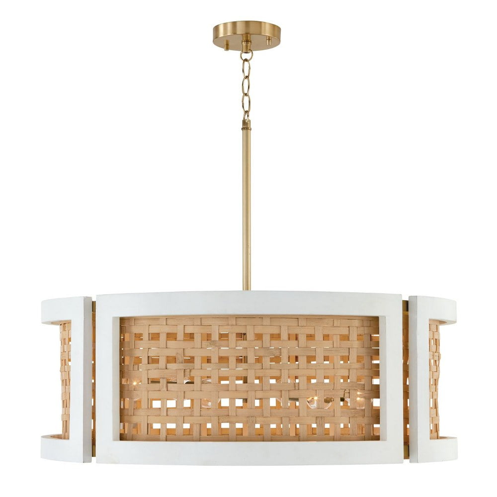 Flat White and Matte Brass 6-Light Drum Chandelier
