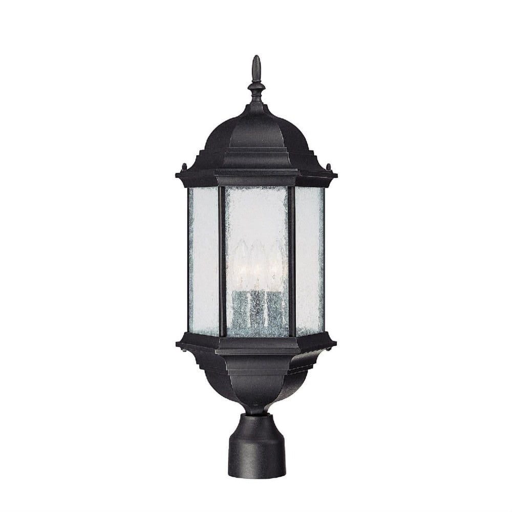 Black Antiqued Glass 3-Light Outdoor Post Lantern
